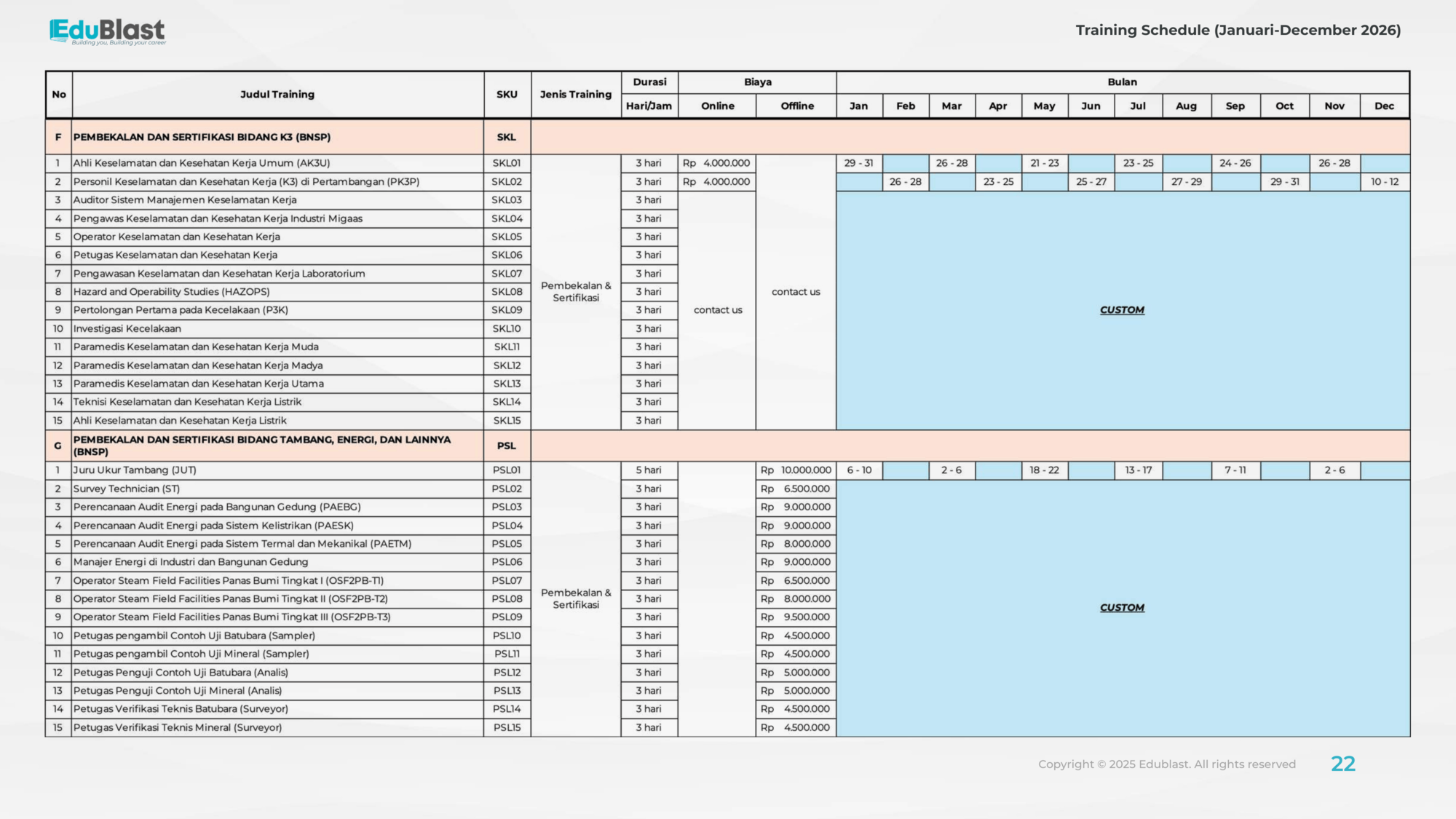 Jadwal Pelatihan 3