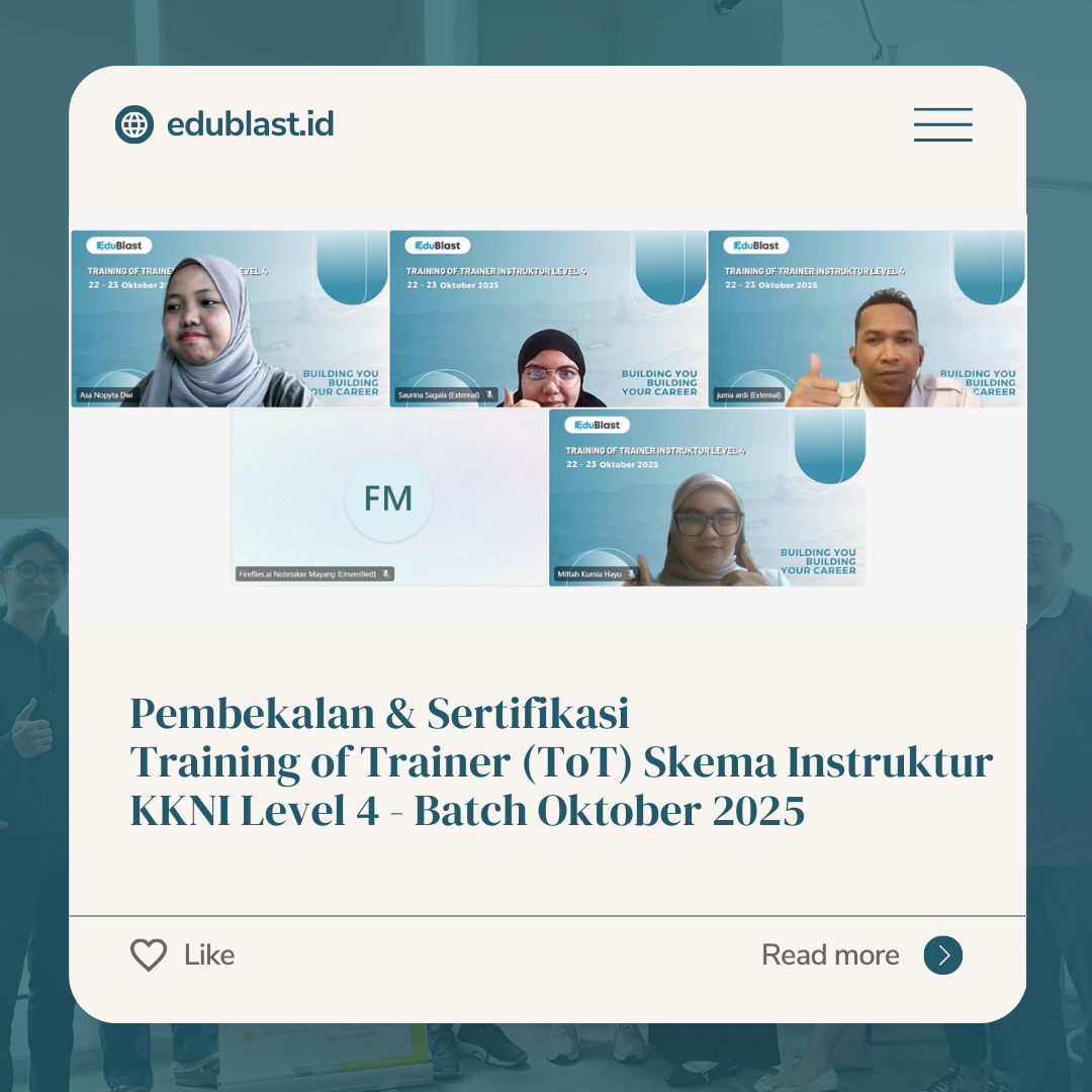 Pembekalan dan Sertifikasi - Training of Trainer (ToT) Skema Instruktur KKNI Level 4 – Oktober 2025
