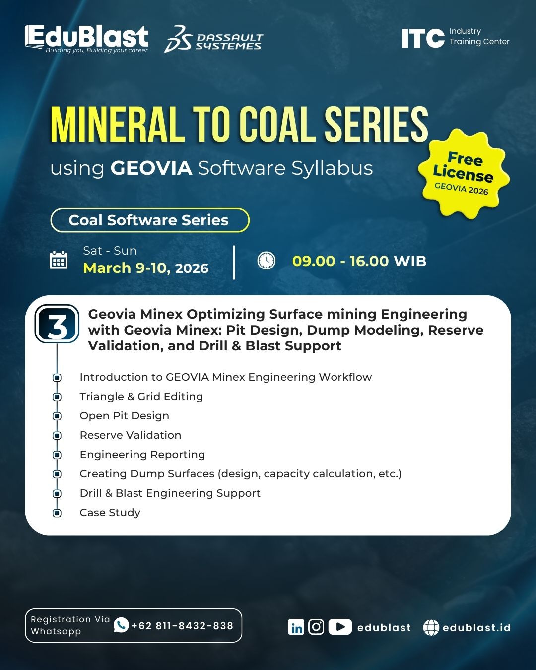 Geovia Minex Optimizing Surface mining Engineering with Geovia Minex Pit Design, Dump Modeling, Reserve Validation, and Drill & Blast Support