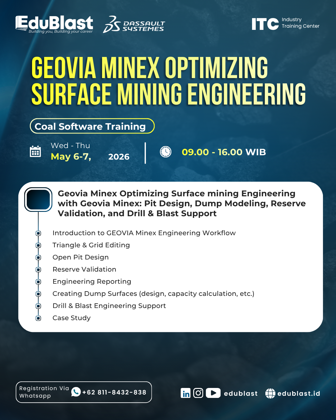 Geovia Minex Optimizing Surface mining Engineering with Geovia Minex Pit Design, Dump Modeling, Reserve Validation, and Drill & Blast Support