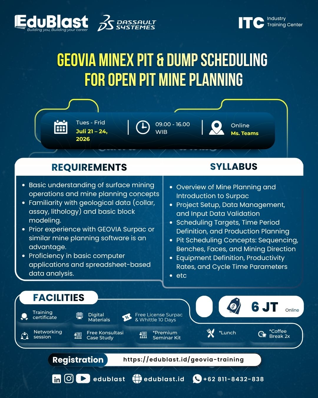 Professional Training for GEOVIA Minex Pit and Dump Scheduling for Open Pit Mine Planning by Edublast
