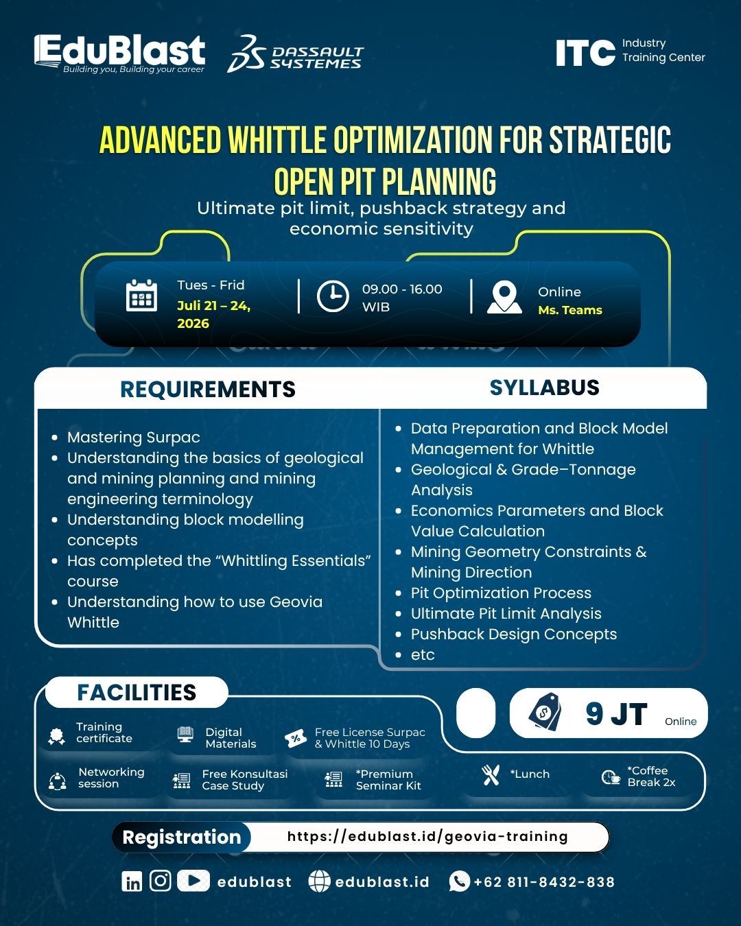Professional Training for Advanced Whittle Optimization for Strategic Open Pit Planning by Edublast