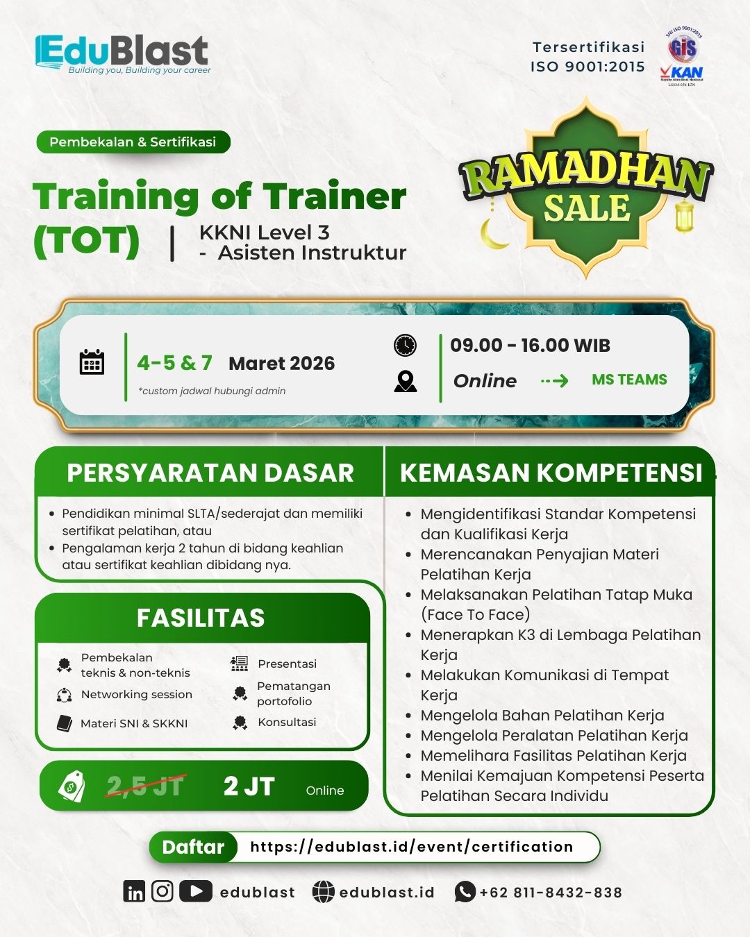 Pembekalan dan Sertifikasi Asisten Instruktur (KKNI Level 3)