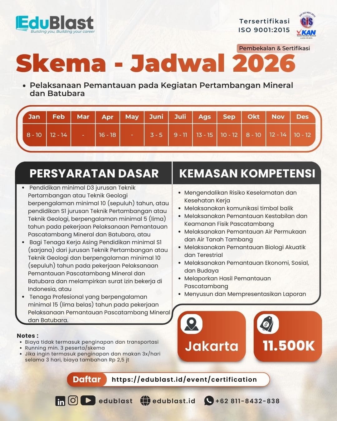 Pembekalan dan Sertifikasi Pelaksanaan Pemantauan Pada Kegiatan Pertambangan Mineral dan Batubara