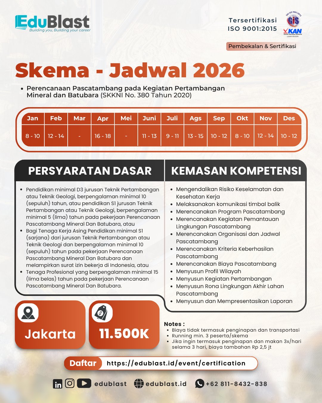 Pembekalan dan Sertifikasi Perencanaan Pascatambang Pada Kegiatan Pertambangan Mineral dan Batubara