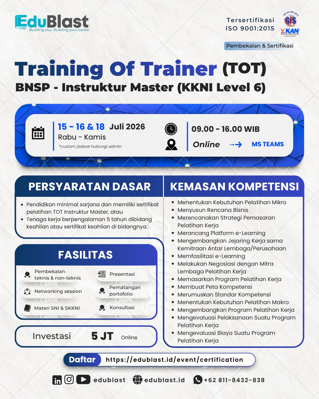 Pembekalan dan Sertifikasi Instruktur Master (KKNI Level 6)